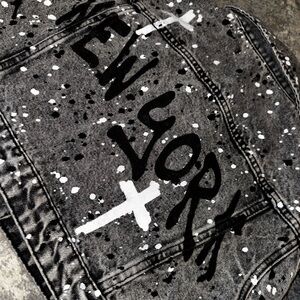 Fashion Nova Black White Paint Splatter Graphic Denim Jacket XS City Streetwear